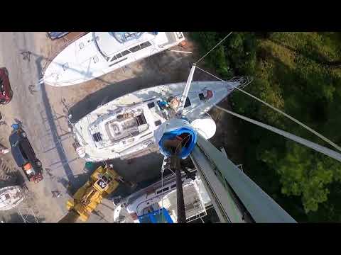 Stepping the Hylas 46 mast with all new rigging and lights