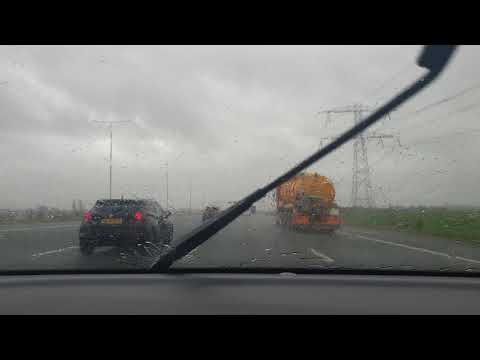 Drive in the Netherlands, A2 towards Utrecht (to the south) during rain