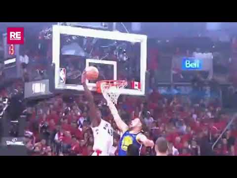 Klay Thompson Using the Rim to Block Pascal Siakam Shot