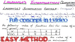 Lagrange's Method || Lagrange's Interpolation Formula || Lagrange's Method Of Numerical Methods