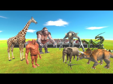 Goro & Hill Giant & Giraffe vs All Factions on Dynamite Arena - Animal Revolt Battle Simulator