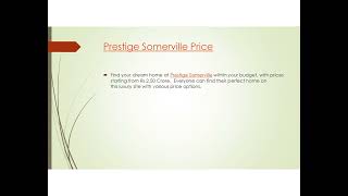 Prestige Somerville - A residential apartment project near Marathahalli, East Bengaluru