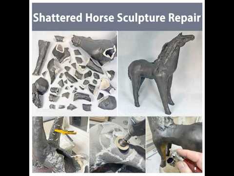 Shattered stoneware horse sculpture restoration video