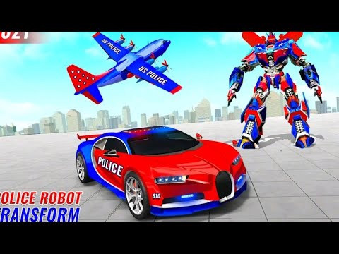 Satisfying & Relaxing Car Driving।। US Police Robot Transform - Police Plane Gameplay Part-10