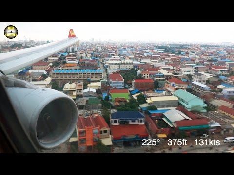 STUNNING A330 scenic approach into Phnom Penh on a windy day: Hongkong Airlines [AirClips]