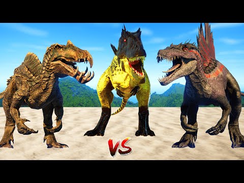 Godzilla Giganotosaurus vs Dracodentitan, Inspinedoraptor Dinosaurs Fight - Jurassic World Evolution