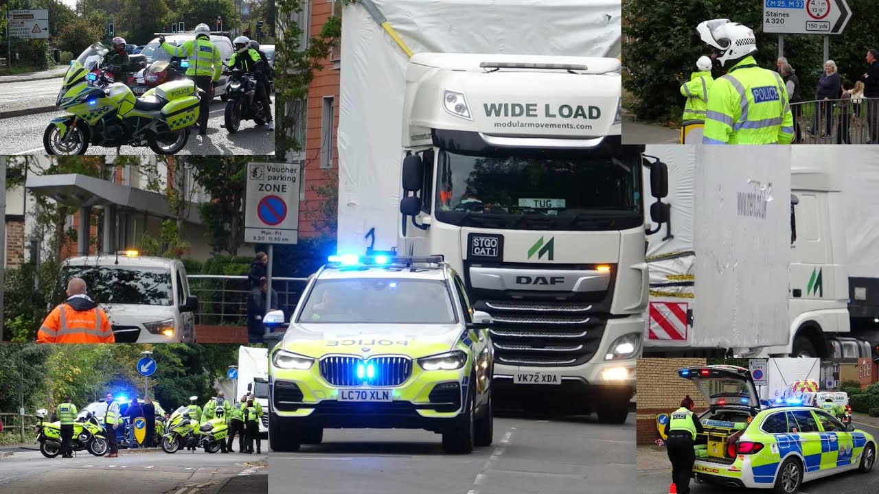 Police escort abnormal load of six MRI Scanner pods through Guildford & Woking causing traffic chaos