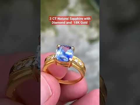 3 Carats, Natural Ceylon Blue Sapphire, with Diamond & 18K Gold Ring,  Ladies Ring, Diamond Ring