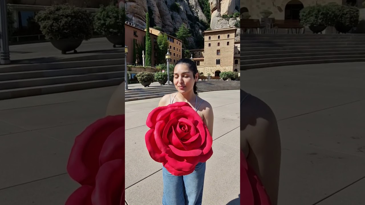 Rosa gigante en goma eva, Monasterio de Montserrat #turismo #rosa #manualidades #flowers  #barcelona