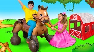 Sasha Play with Ride On Horse Toy and Goes to the Camping