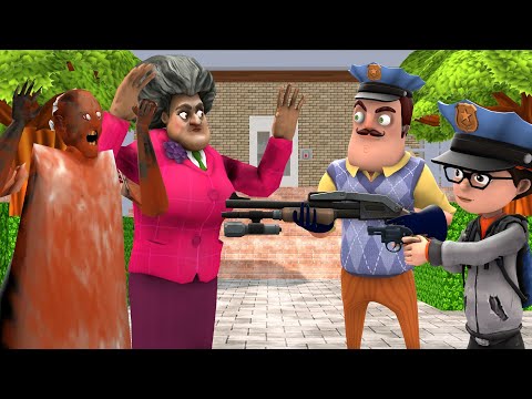 Red Granny and Miss T vs Hello Neighbor, Siren Head, Ice Scream - Scary Teacher 3d Animation