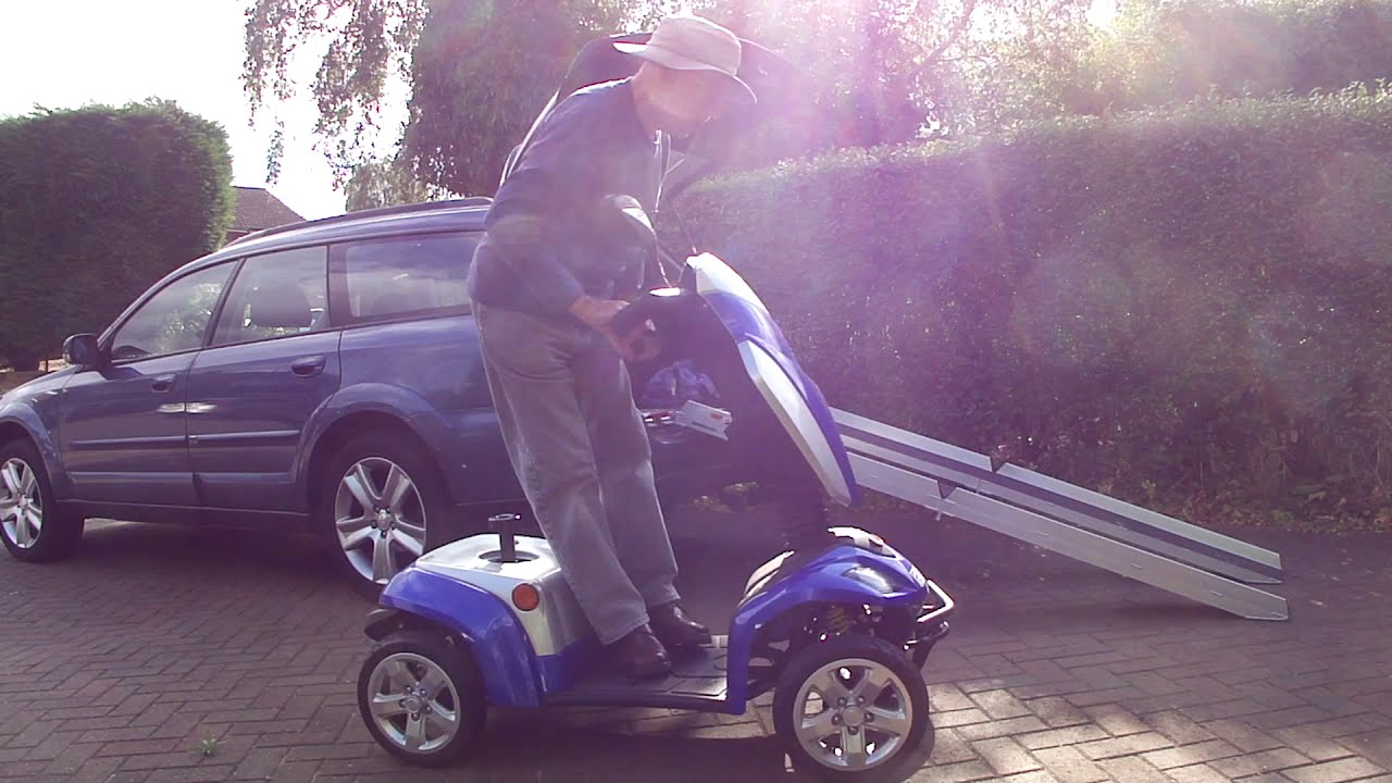 Watch video Loading a Kymco Agility mobility scooter into a Subaru Outback estate using 2.2m (7ft) folding ramps Now Loading a Kymco Agility mobility scooter into a Subaru Outback estate using 2.2m (7ft) folding ramps