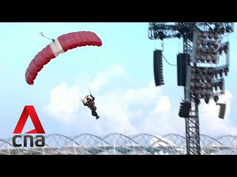 Red Lions parachuter stretchered off after hard landing at National Day parade 2022