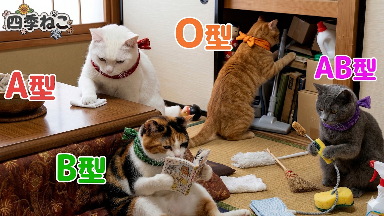 【血液型あるある】 大掃除・部屋の片付け方🐱🧹【四季ねこ】