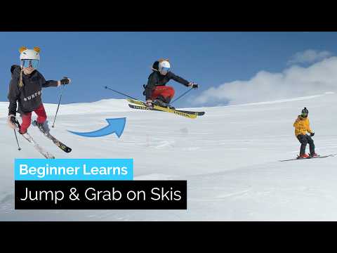 How to Jump on Skis and Grab | Beginner Skier Learns