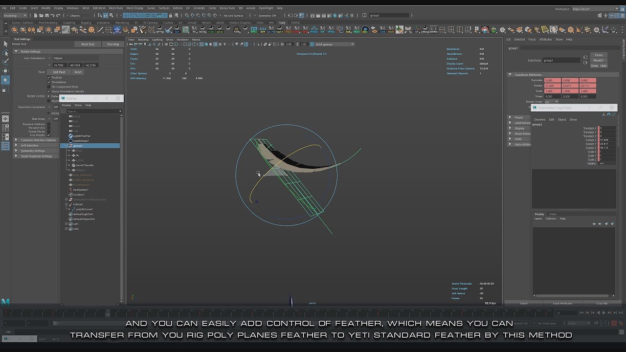 Yeti quick RND: control the world transform of standard Yeti feather by poly planes