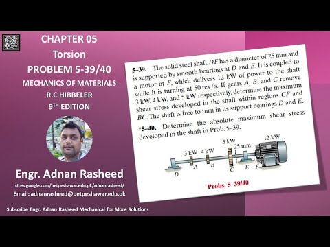 5-39/40 Determine absolute maximum shear stress developed in shaft | Mech of materials RC Hibbeler