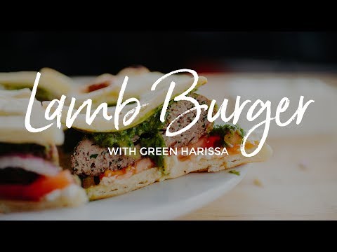 Grilled Lamb Burger with Homemade Green Harissa Sauce
