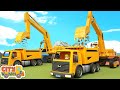 Construction Vehicles Rebuild New Bridge Excavator Bulldozer Crane Truck And Loader For Kids