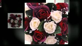 Bridal Bouquet with Ivory Foam & Burgundy Silk Roses Heather