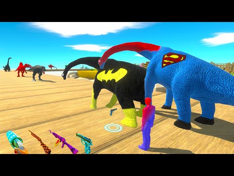 BRACHIOSAURUS  SUPERMAN and BATMAN vs T-REX DEATH RUN RESCUE MISSION - ARBS