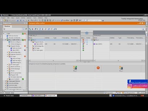 Siemens TIA Portal PLC tutorial  - Compare Offline/Online project (Basics)