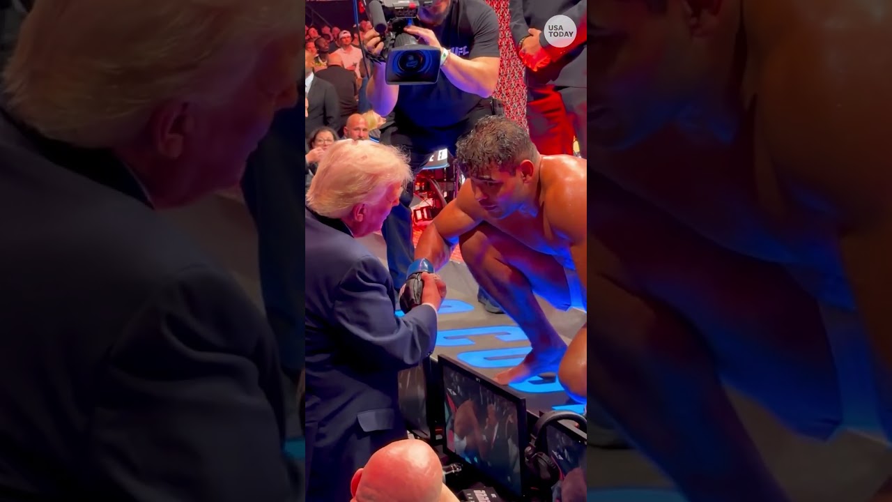 Trump attends UFC 327 event, shakes hands with Paulo Costa after victory