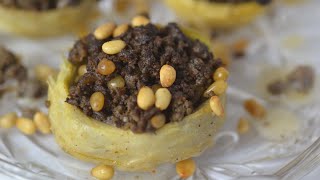 Stuffed artichoke hearts with ground beef and pine nuts - أرضي شوكي محشية باللحم و الصنوبر