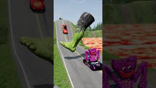 Weird Cars and Motorcycles GO TO Downhill to SPINNING Hulk's Foot Kick Crush in BeamNG.Drive