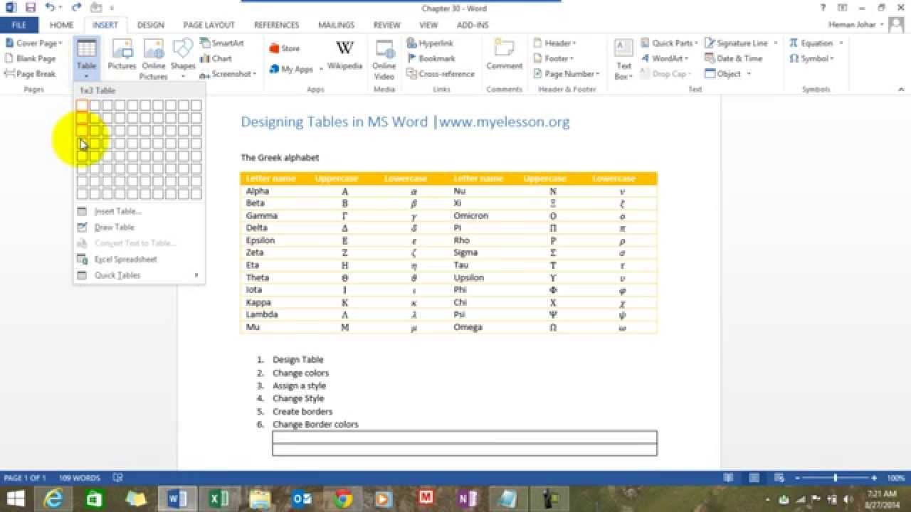 Design Tables In MS Word