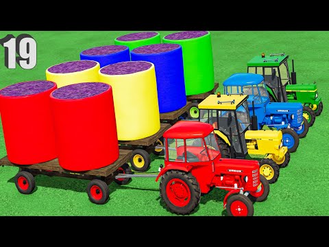 TRANSPORTING & HARVESTING LAVENDER w/ COLORED URSUS & JOHN DEERE TRACTORS & LOADER! #19 FS22