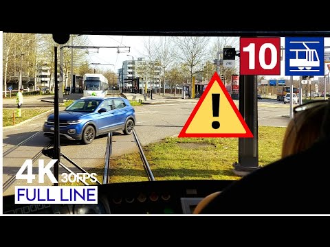 EMERGENCY BELL used!? | 🇨🇭 Cab Ride Zurich Tram Line 10 Driver's View |Hauptbahnhof - Flughafen [4K]