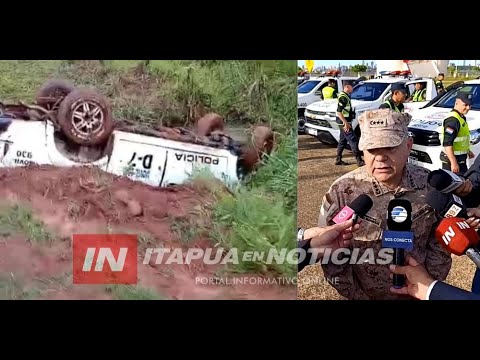 PATRULLERA VOLCÓ Y QUEDÓ SUMERGIDA EN UNA ZANJA EN SAN RAFAEL DEL PARANÁ