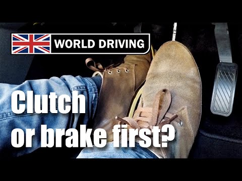 Part of a video titled Clutch or brake first when stopping or slowing down? How to drive a ...