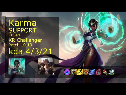 Karma Support vs Sett - KR Challenger 4/3/21 Patch 10.19 Gameplay // [롤] 카르마 vs 세트 서폿