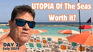 Utopia Of The Seas inaugural sailing.  A perfect day at Coco Cay, Giovanni's Kitchen and dive show.