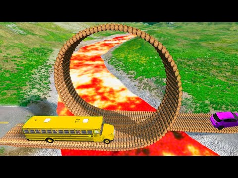 Cars vs Impossible Loop Bridge but The Floor is Lava - BeamNG.Drive