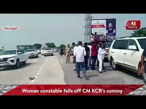 Woman constable falls off CM KCR's convoy | A1 INDIA |