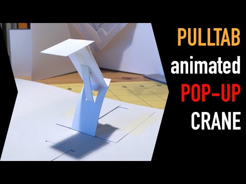 Pulltab-animated pop-up crane / designer's lamp