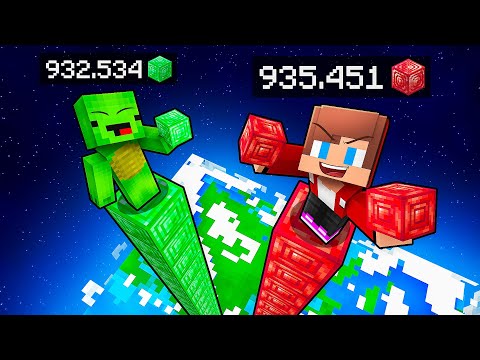 JJ and Mikey: RUBY vs EMERALD Tower Battle in Minecraft - Maizen