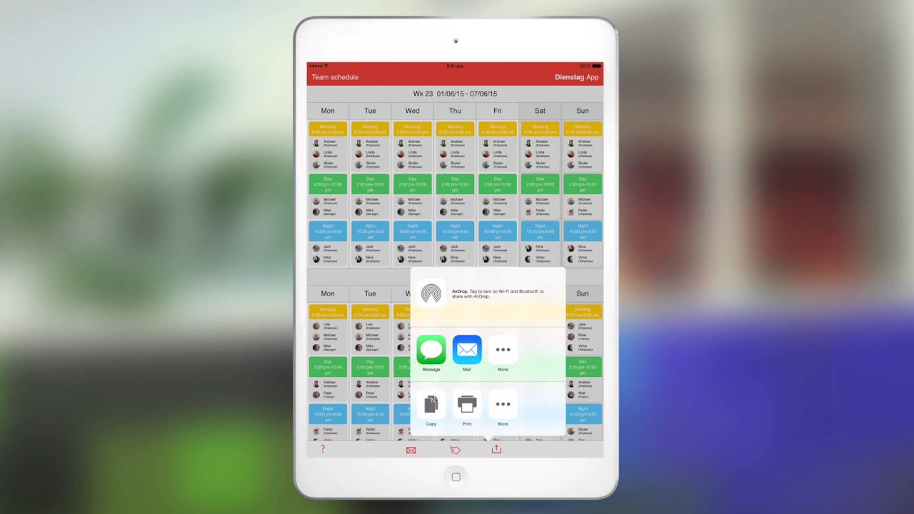 How do I send the shift schedule as a PDF? – Dienstag App