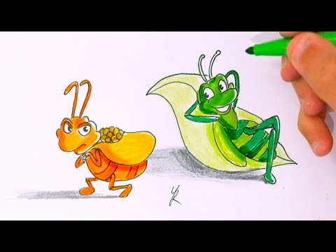 Comment dessiner la cigale et la fourmi dessin facile en couleur
