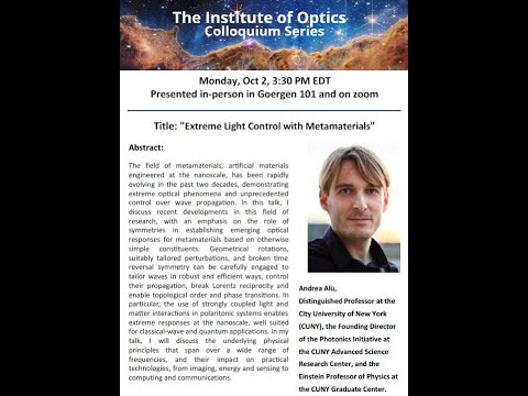 Andrea Alù (CUNY) presents "Extreme Light Control with Metamaterials"