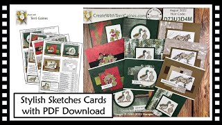 Stylish Sketches & Boughs of Holly Designer Paper Cards with PDF Download