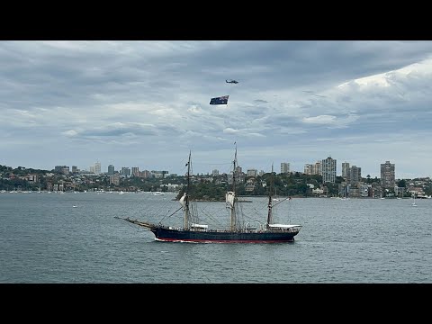 Thumbnail for Helicopter with Australian flag & Tall ship - Australia Day 2024 on board the P&O Pacific Adventure