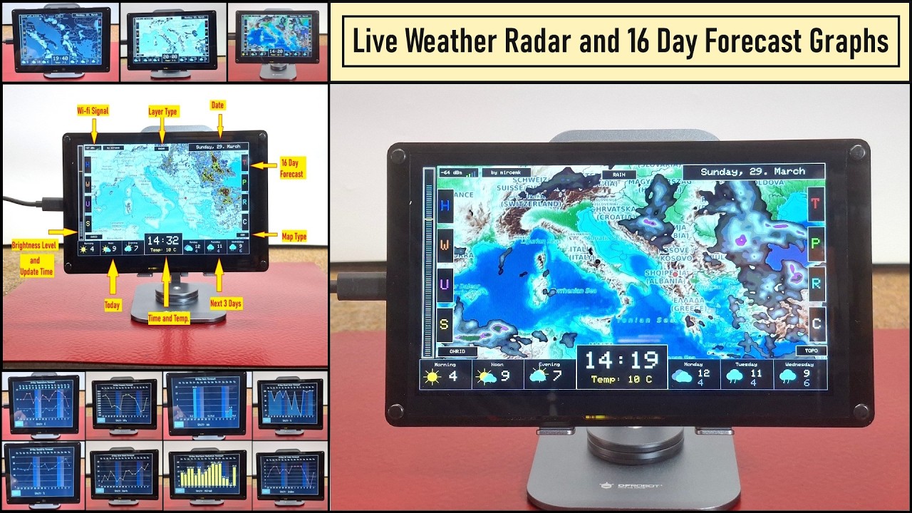 ESP32 Weather Dashboard with Satellite Maps and 16 day Weather Forecast