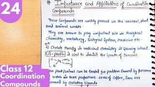 24) Importance and application of coordination compounds| Coordination Compounds Class12 chemistry