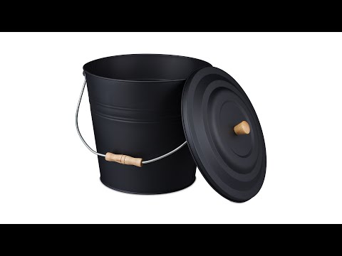 Schwarzer Ascheeimer mit Deckel 12l Schwarz - Braun - Stahl - 36 x 32 x 33 cm