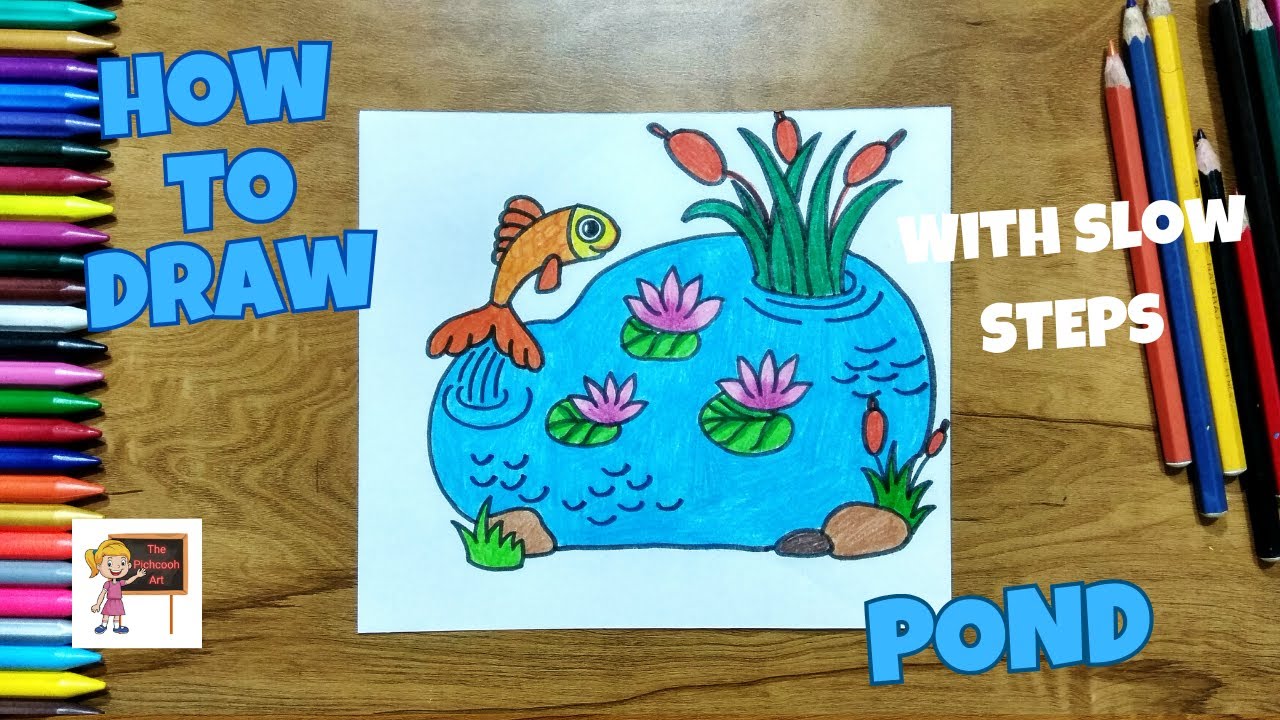 How to draw🖌️a🎉 POND🎉 ||easy for kids☺️||step by step||coloring🎨- Arttutorialsforkids☺️
