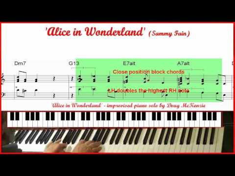 Alice In Wonderland - jazz piano (with trio) tutorial (High Definition)